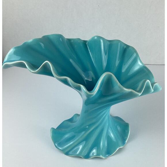 VTG Aqua blue Retro swirl vase Pottery Unsigned MCM - Picture 1 of 7